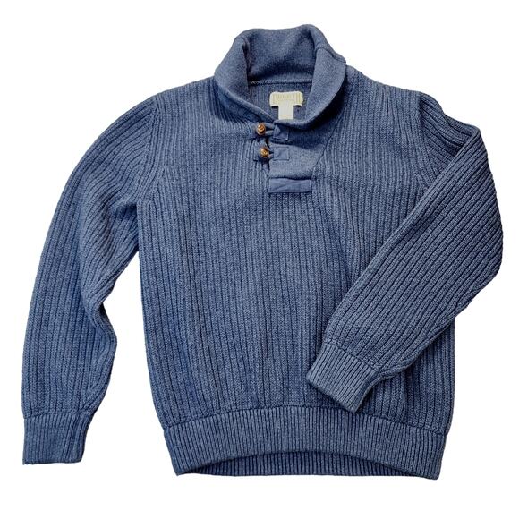 Duluth Mens Sweater Large Blue Wool Shawl Brigadier Infantry Henley Classic - Picture 9 of 10